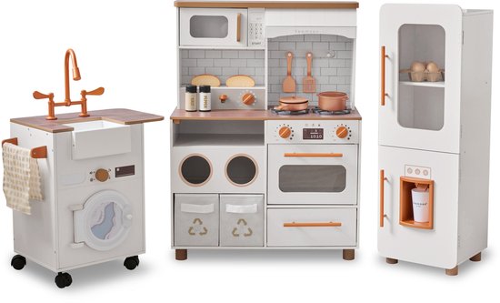 Cuisine de jeu en bois pour enfants avec accessoires rose 82x30x100cm