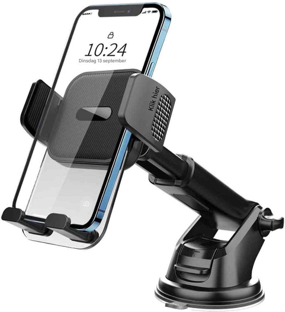 Autotelefoonhouder - Dashboard - Sterke Zuignap & 360° Draaibaar - 1 Stuk - Auto Zwart