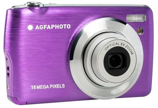 Paarse AgfaPhoto digitale camera, 18 megapixels, 8x optische zoom.
