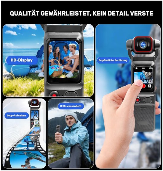 Vlogcamera Vlogcamera 4K, 6-assige stabilisatie, kleine videocamera WiFi voor ...