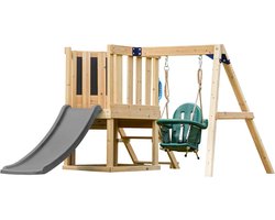 AXI Timo Mini Speeltoestel met Babyschommel, Klimwand en Krijtbord – Grijze Glijbaan – FSC hout – Klein speeltoestel voor de tuin / buiten