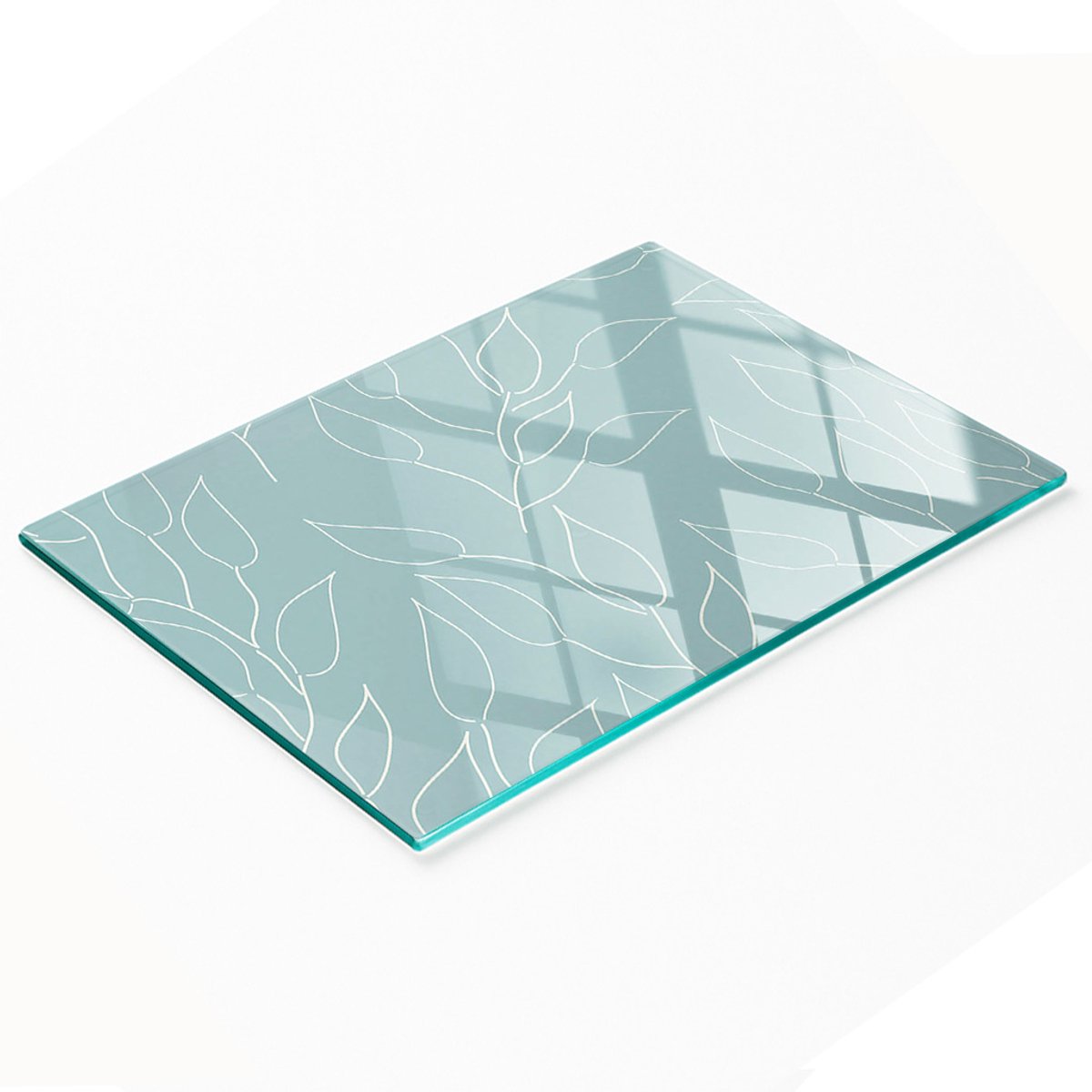 Keukenplank van gehard glas met decoratief bladmotief, 80x52 cm