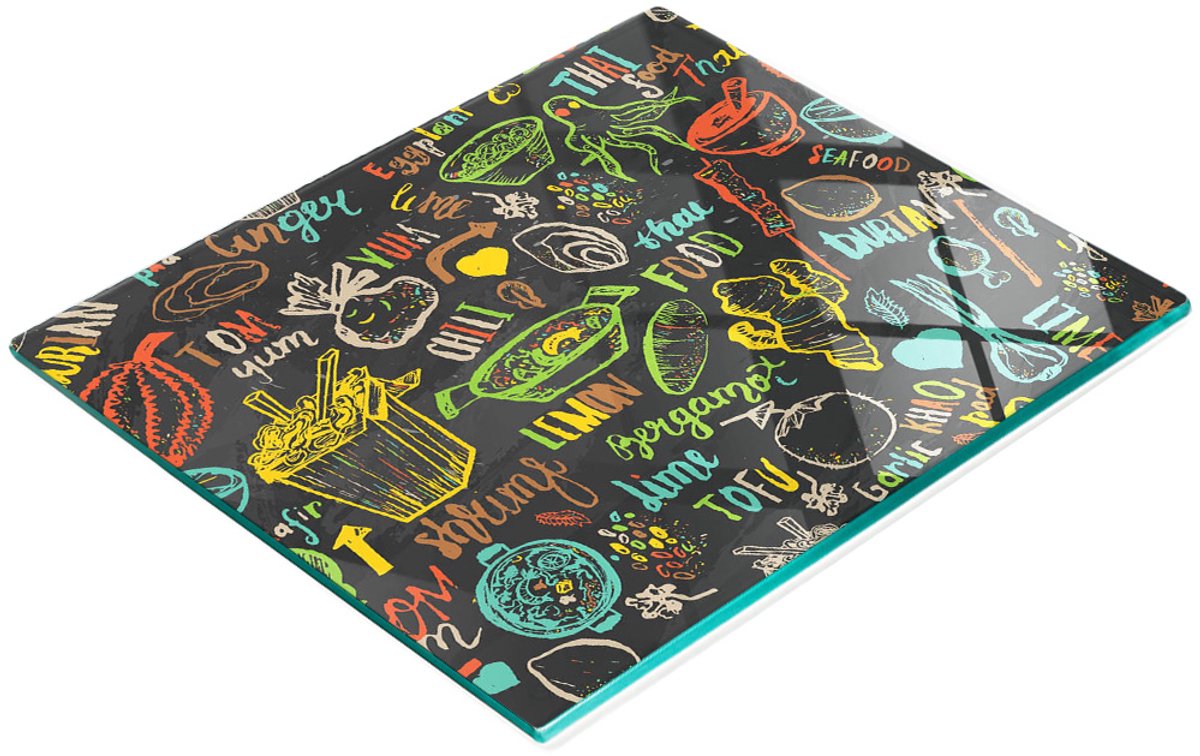 Decoratieve glazen snij- en serveerplank voor Thaise gerechten, 60x52 cm