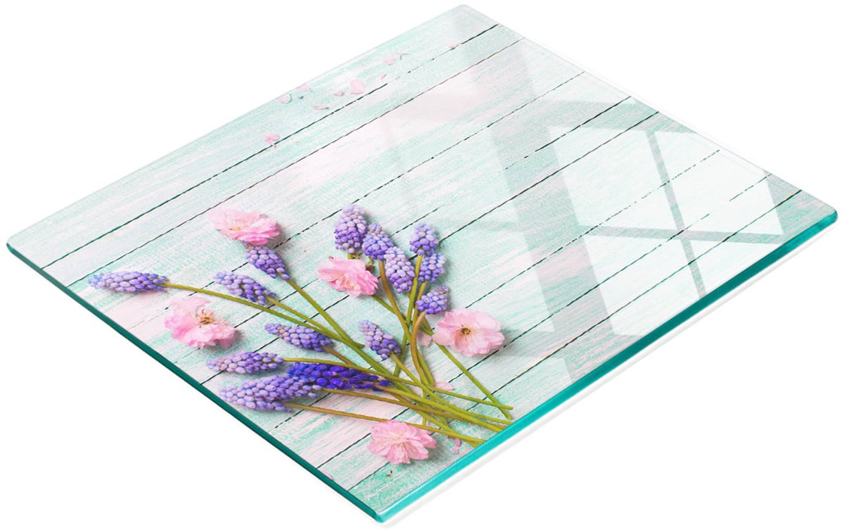 Glazen serveerplank met lavendelmotief, 60x52 cm