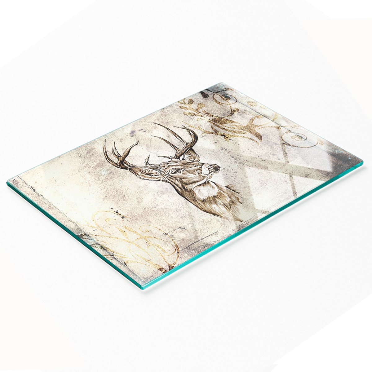 Duurzame en stijlvolle snijplank van gehard glas met hertenpatroon, 80x52 cm