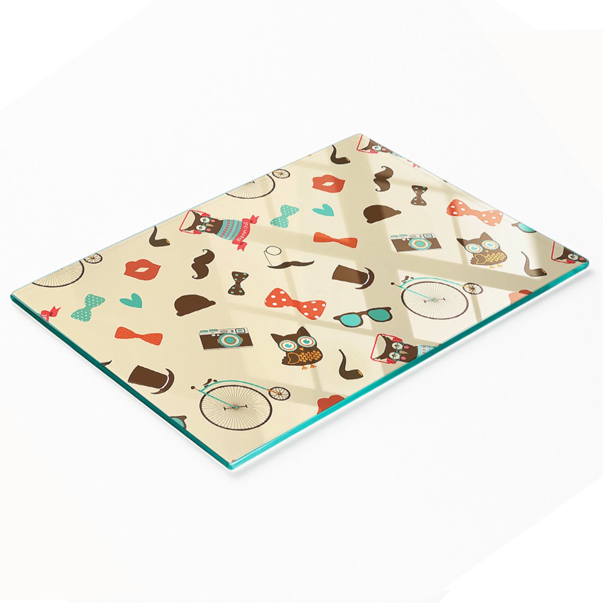Decoratieve snijplank van gehard glas met hipster uilenmotief, 80x52 cm