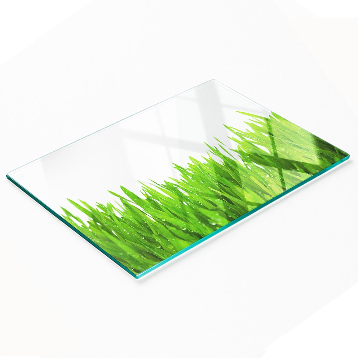 Decoratieve keukensnijplank van gehard glas met grasmotief, 80x52 cm