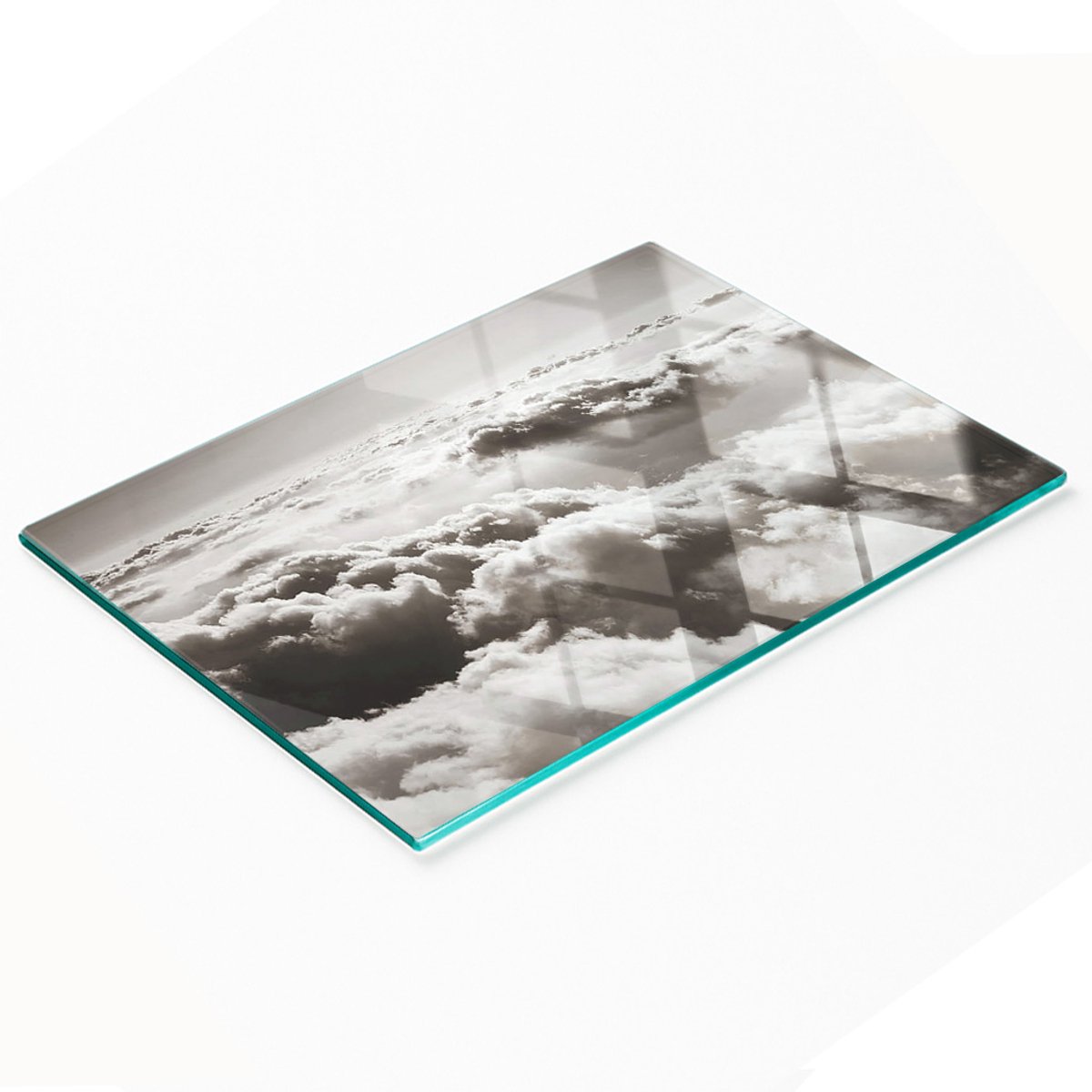 Multifunctioneel decoratief keukenbord van gehard glas met wolkenmotief, 80x52 cm