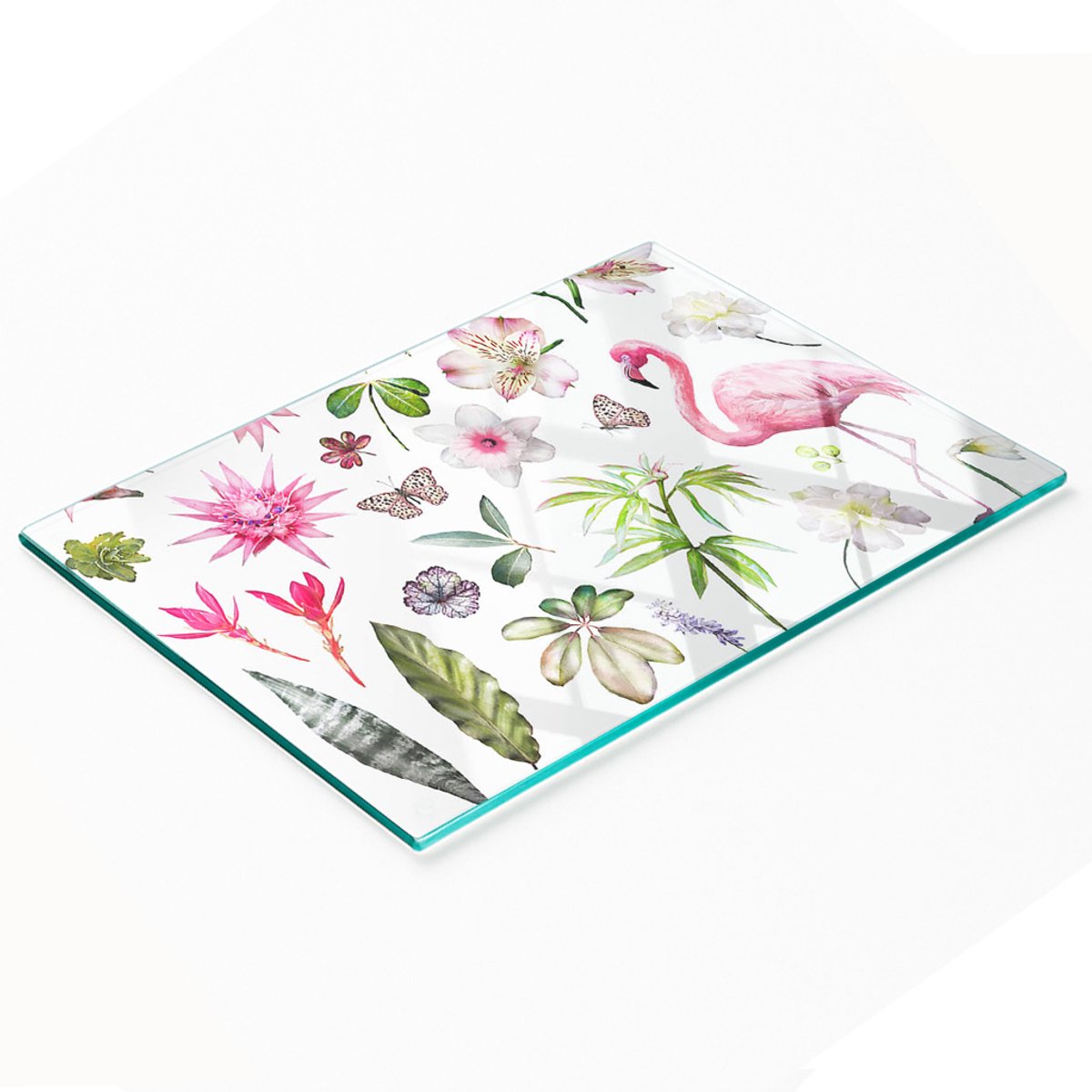 Glazen keukensnijplank met afbeeldingen uit de Tropical Collection, 80x52 cm