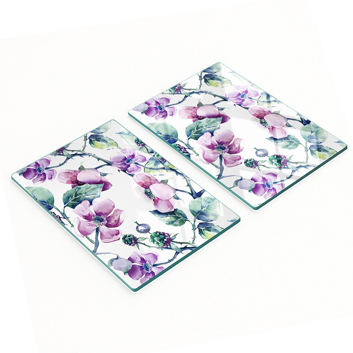 Decoratieve glazen snij- en serveerplanken met bramenbloemen, 2x40x52 cm