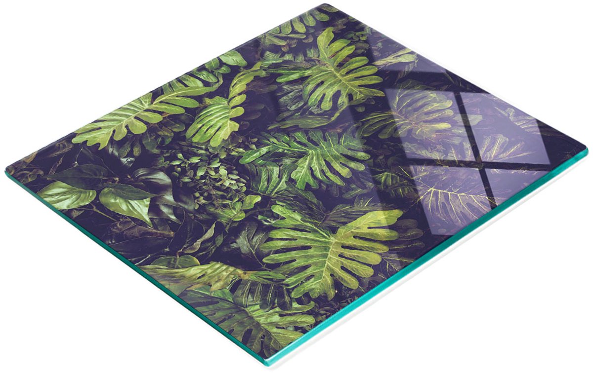 Decoratieve glazen snij- en serveerplank met Monstera-bladeren, 60x52 cm