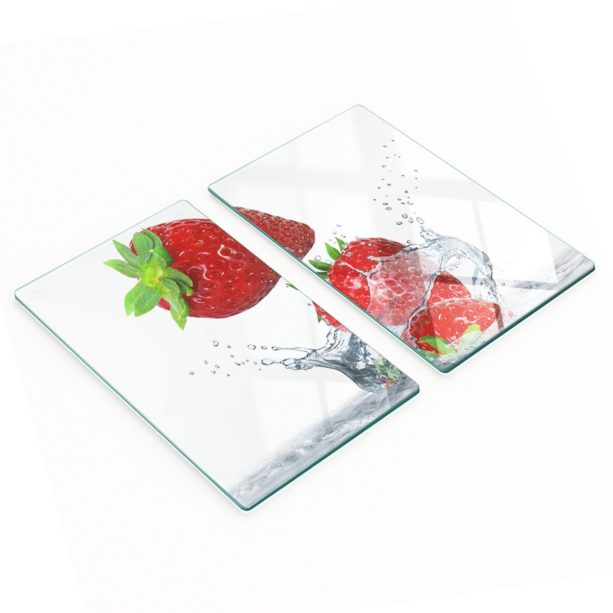 Keukenplanken van gehard glas met aardbeien- en watermotief, 2x30x52 cm