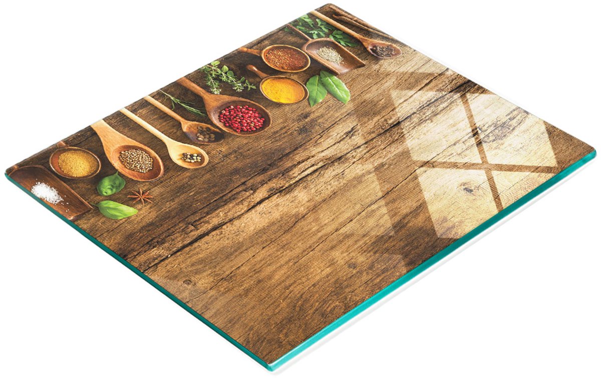 Decoratieve glazen snij- en serveerplank voor kruiden en hout, 60x52 cm