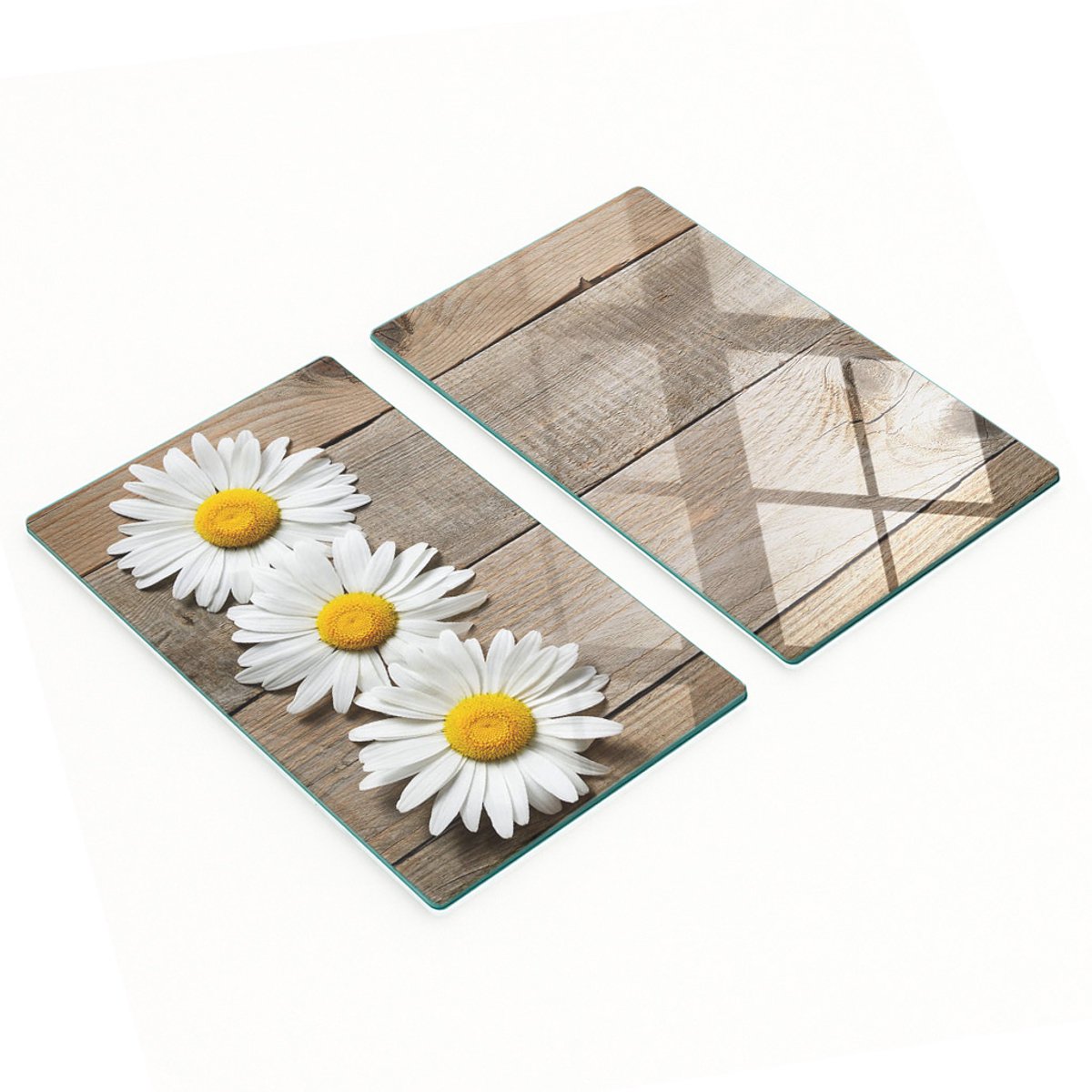 Set van twee glazen snijplanken voor in de keuken, madeliefjeshout, 2x30x52 cm