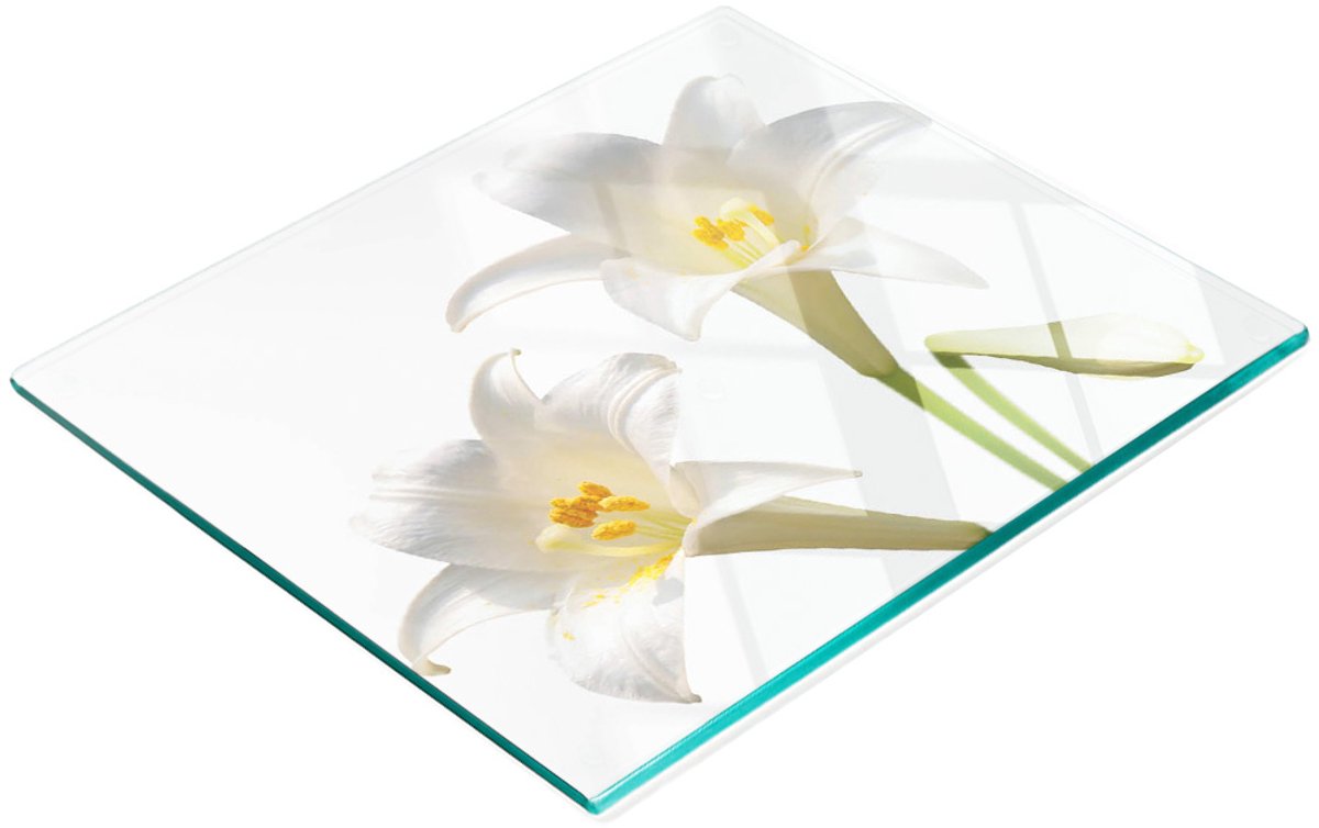Multifunctionele decoratieve snijplank voor de keuken, gehard glas, witte lelie, 60x52 cm