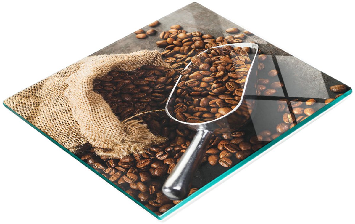 Glazen serveerplank met afbeelding van koffiebonen, 60x52 cm