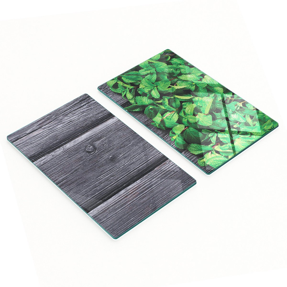 Multifunctionele decoratieve glazen borden met mintgroene opdruk 2x30x52 cm