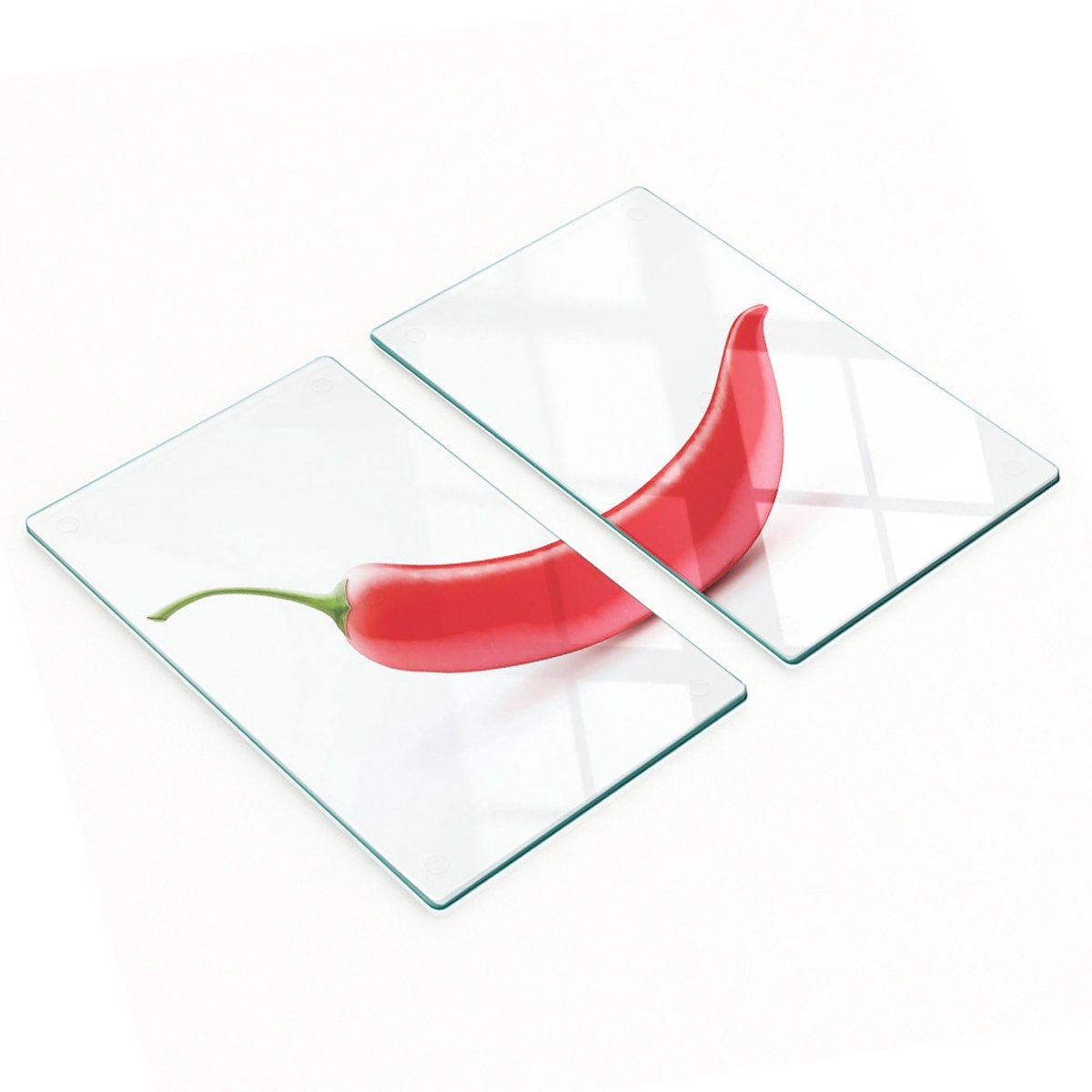 Decoratieve glazen snijplanken voor in de keuken, chilipepervorm, 2x30x52 cm