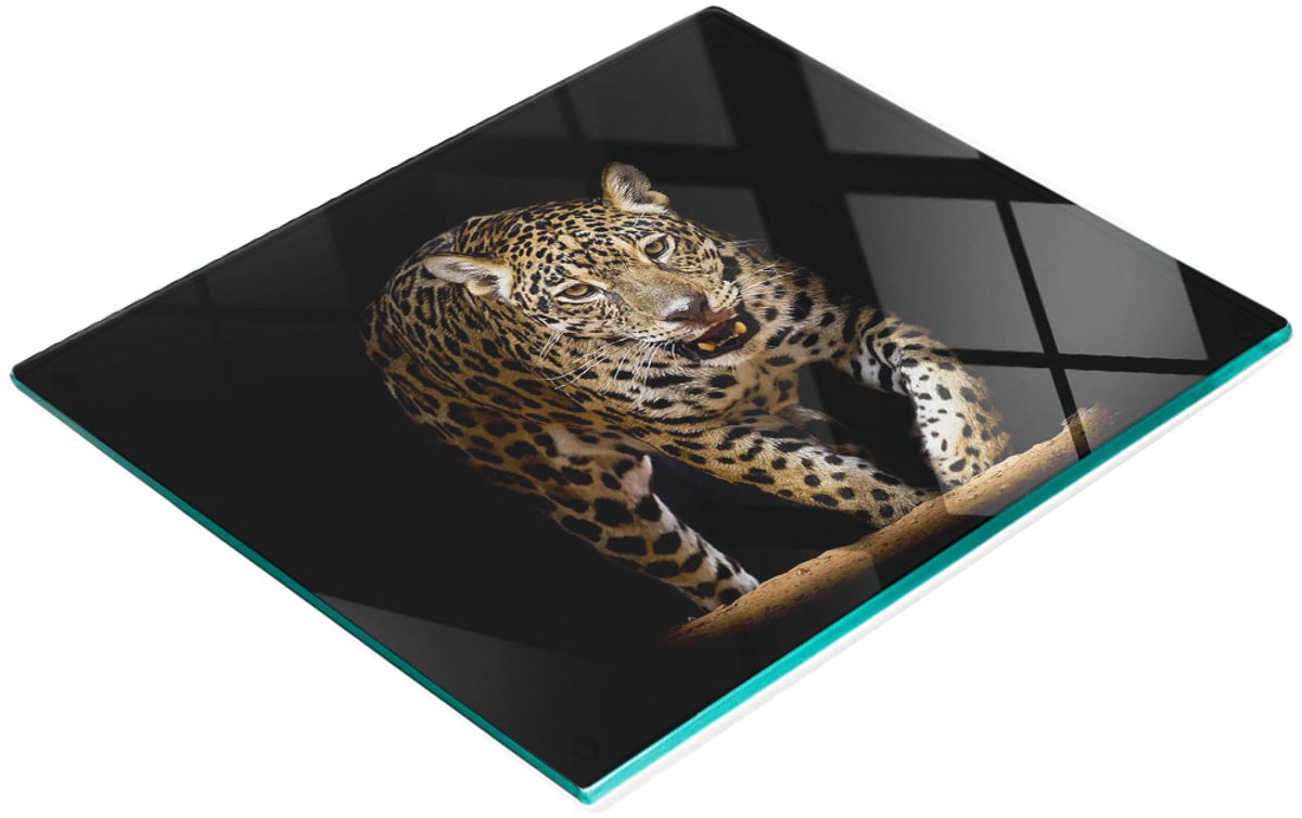 Serveerplank van gehard glas met jaguar-afbeeldingen, 60x52 cm