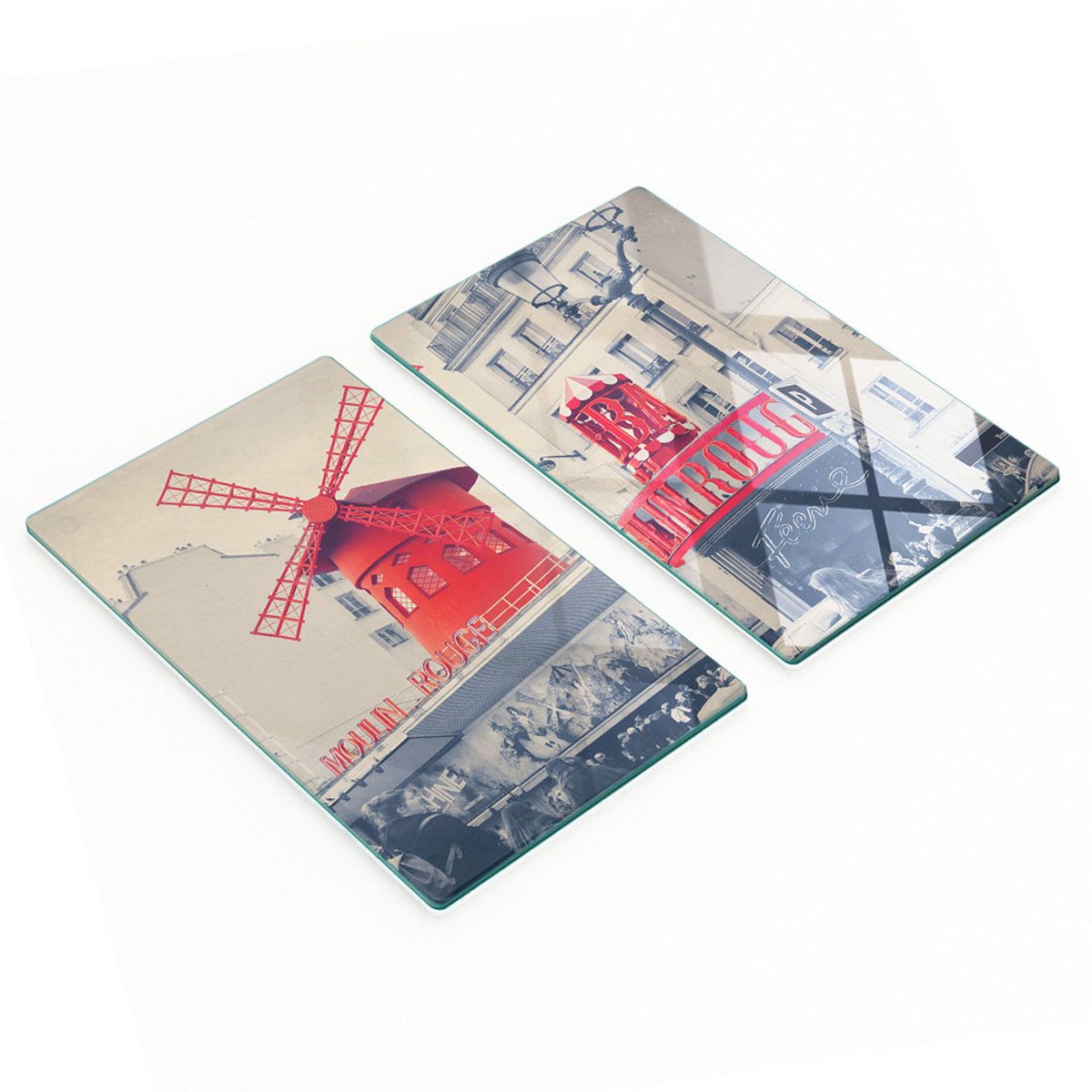 Decoratieve snij- en serveerplanken van glas met Moulin Rouge-design, 2x30x52 cm