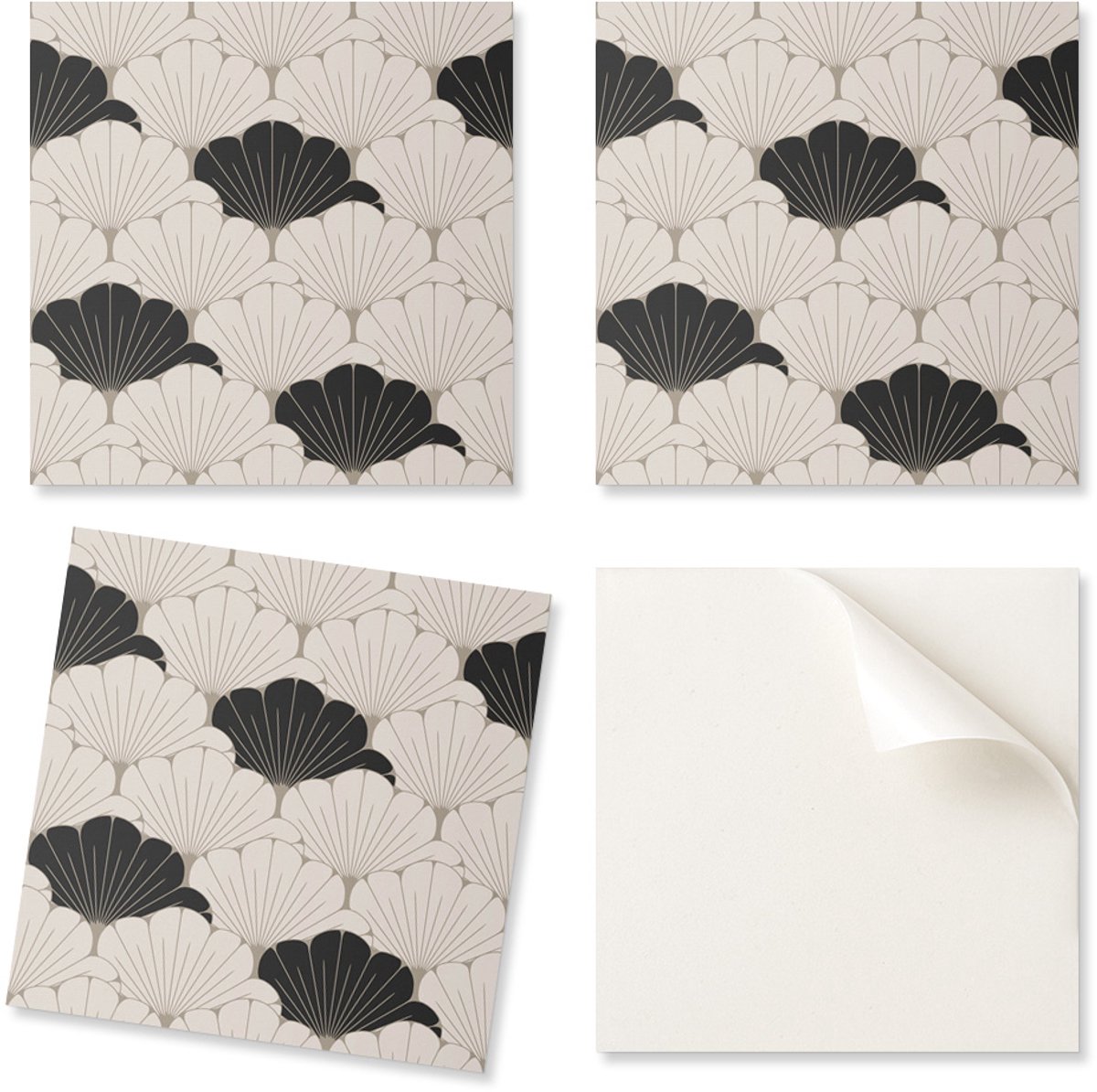 Zelfklevende vinyltegels met een patroon voor de woonkamer. Stijlvol bladmotief, 20x20x20 cm.
