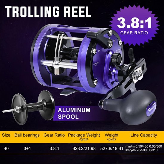 Trolling Reel - Krachtige Visrol - Boot Vissen - Soepele Lijnvoering - LDT40 - Paars — afbeelding 3