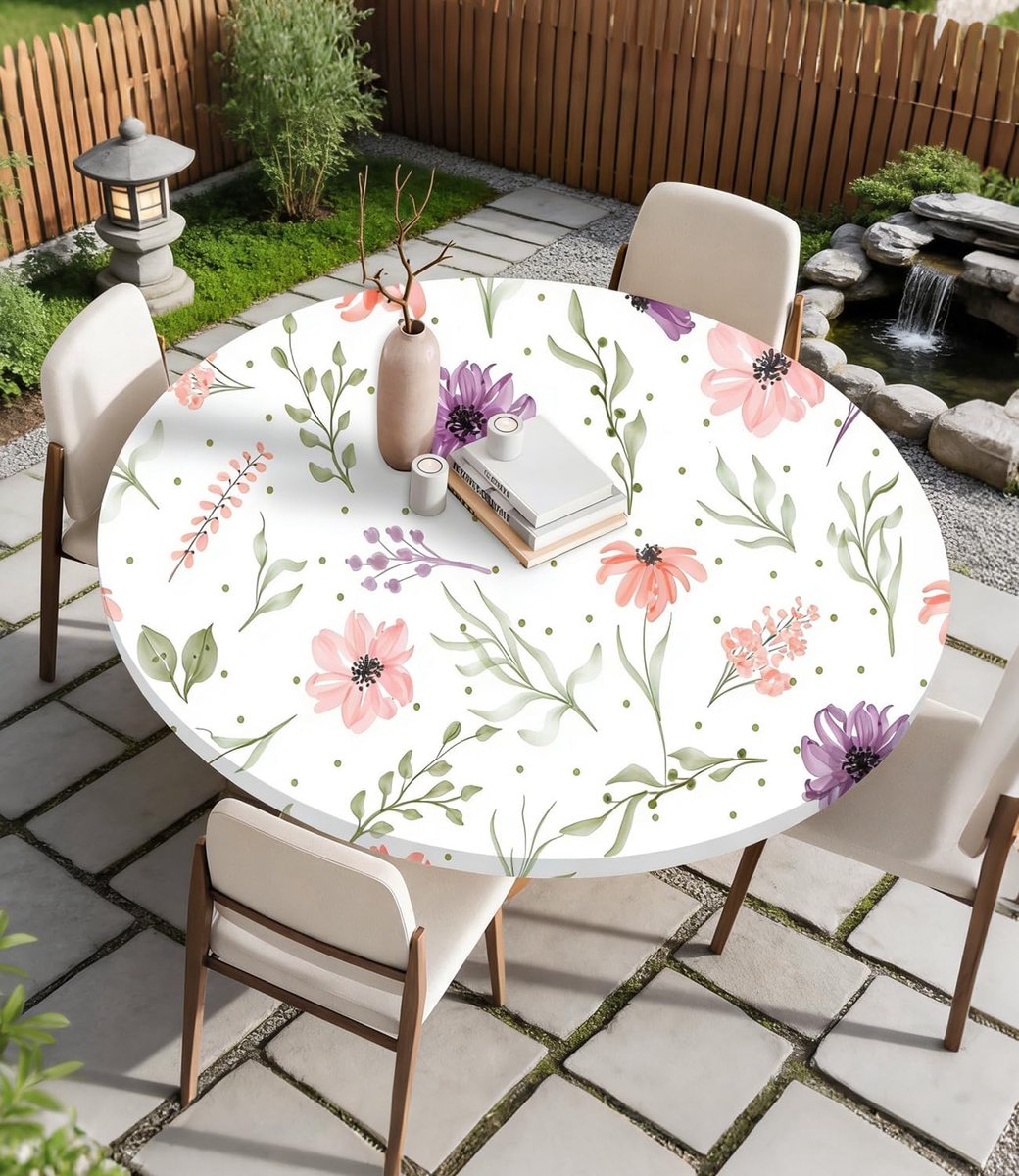 Rond Tafelkleed - Tafelhoes Elastisch - Bescherming Tafel - Antislip - 70 cm - Botanisch