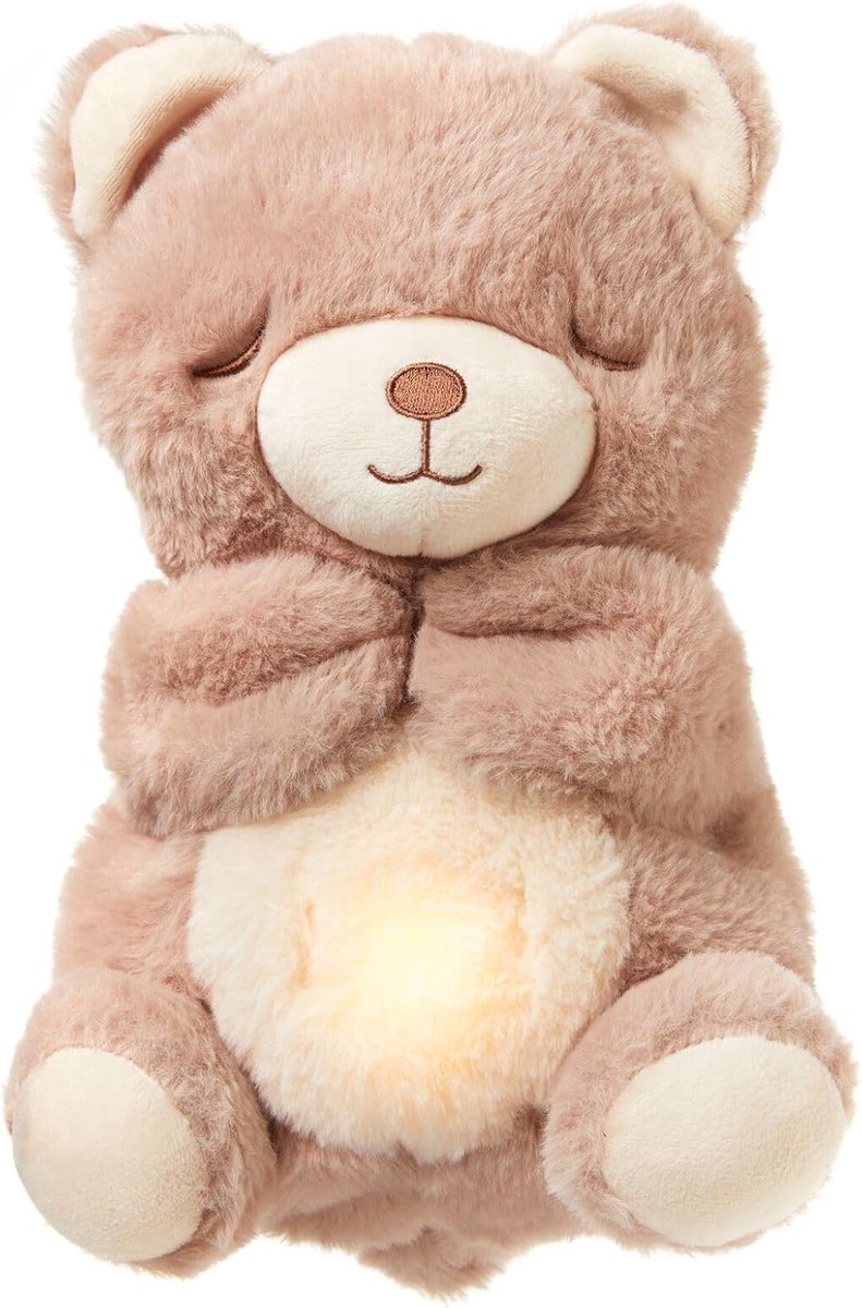 Kalmerende Beer Knuffel - Zacht Pluche Speelgoed - Baby Slaap Hulp - Ademhalingsbeweging Licht Geluid - 33x32x14 cm - Bruin