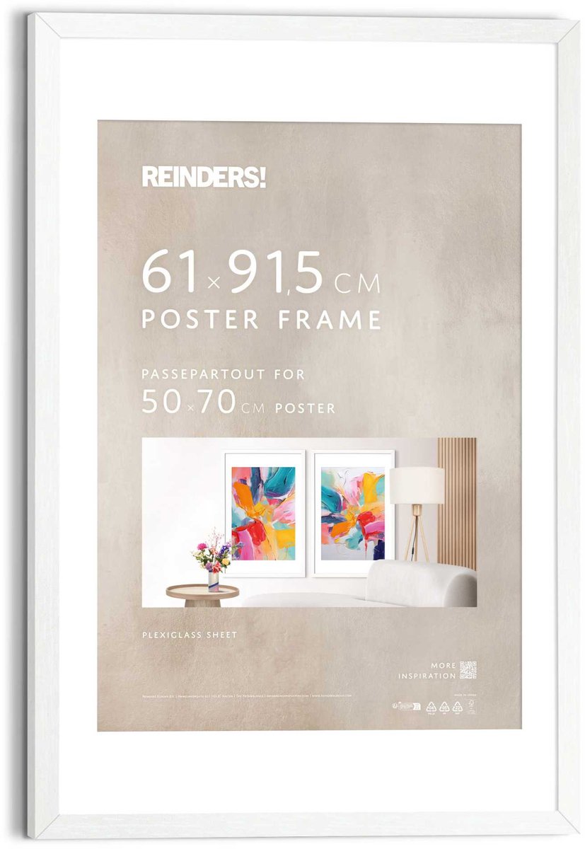 Wissellijst hout Poster 61x91,5 of 50x70 Wit Hout - REINDERS