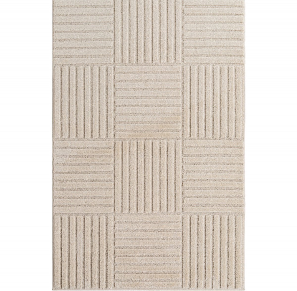 Art Vloerkleed – Japandi – Blokpatroon – Modern & Laagpolig – Creme/Beige – 140x200 cm