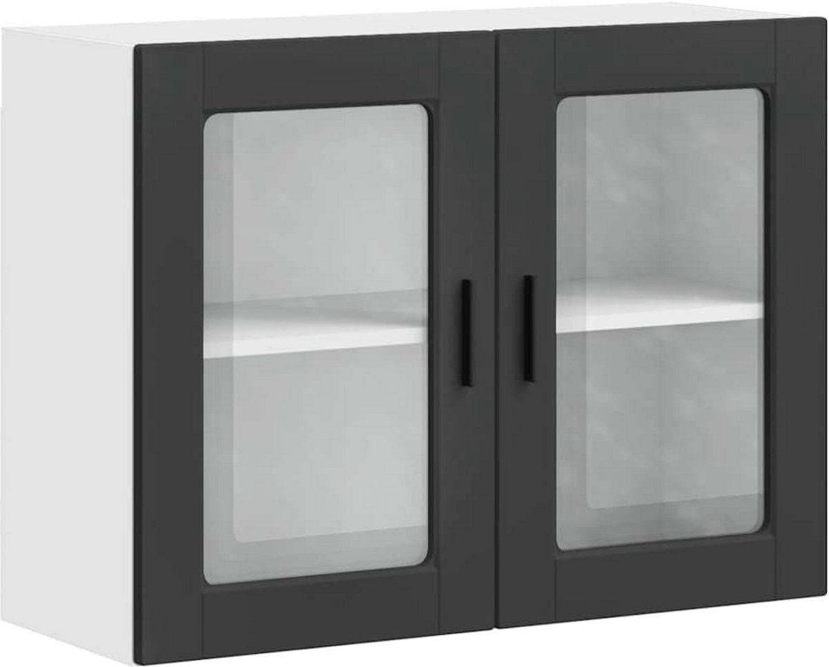 Keukenwandkast - Keukenkast muur - Keuken opbergen - Glazen deur - 3 planken - Zwart