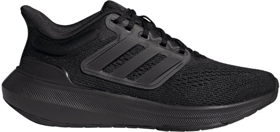 Chaussure de course Adidas noire à lacets, vue latérale.