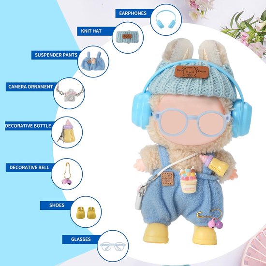 Poppenkleding Set - Outfit Accessoires - Poppen Aankleden - 8 Delige Set - 17cm Poppen - Blauw — afbeelding 5