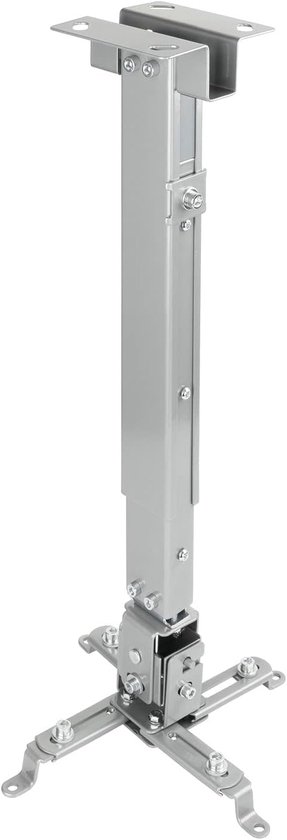 Verstelbare projectorbeugel plafond tot 20kg, hoogte 130-650mm, helling ±15°, metalen beamerhouder zilver