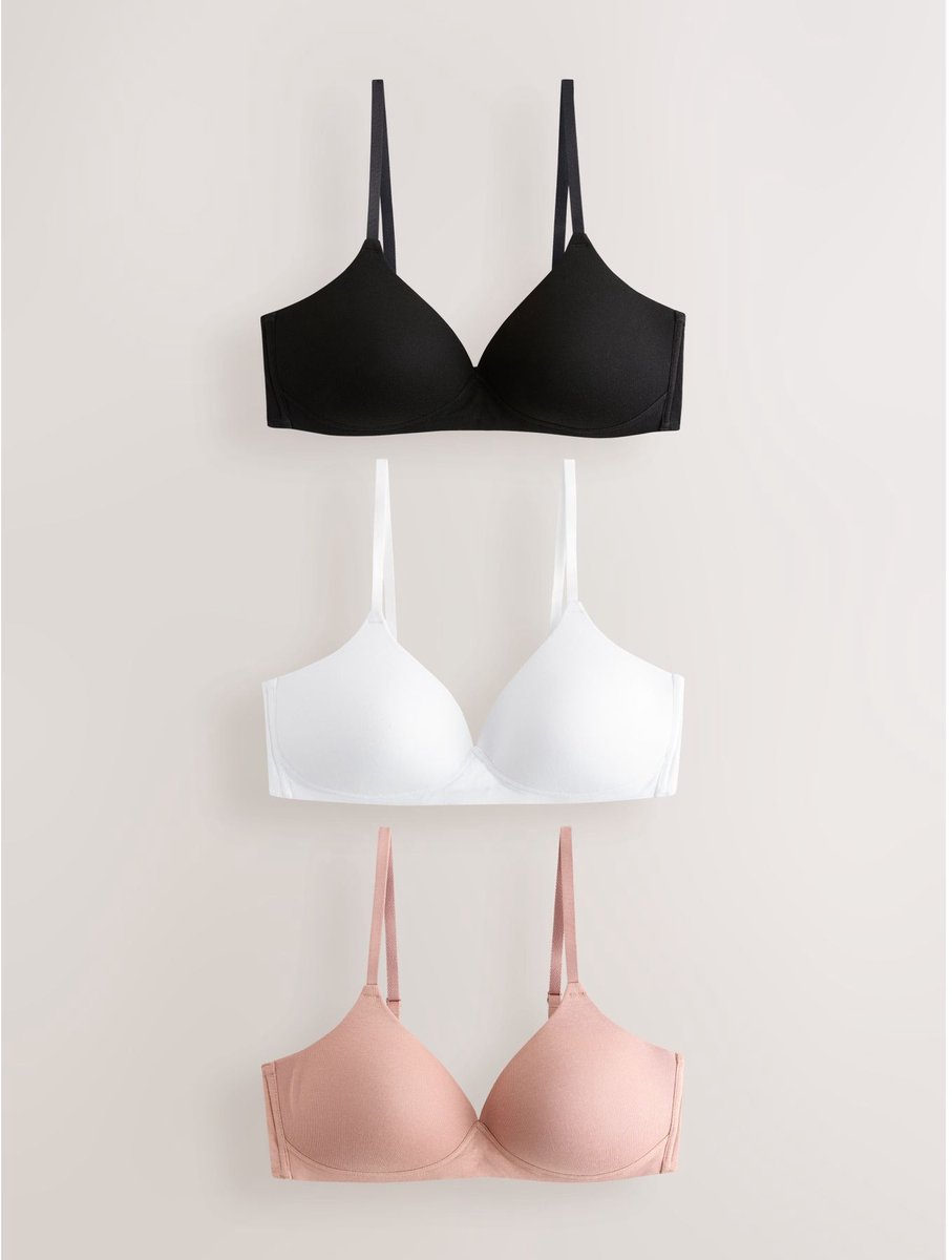 Next Dames - Set van 3 Ultimate Comfort beha's van een katoenmix met vullingen en zonder beugel - Zwart