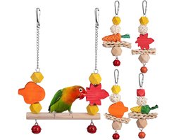 Vogelspeelgoed Set - Houten Speeltjes - Vogels Vermaken - Natuurlijk Materiaal - 5 Delig - Kleurrijk