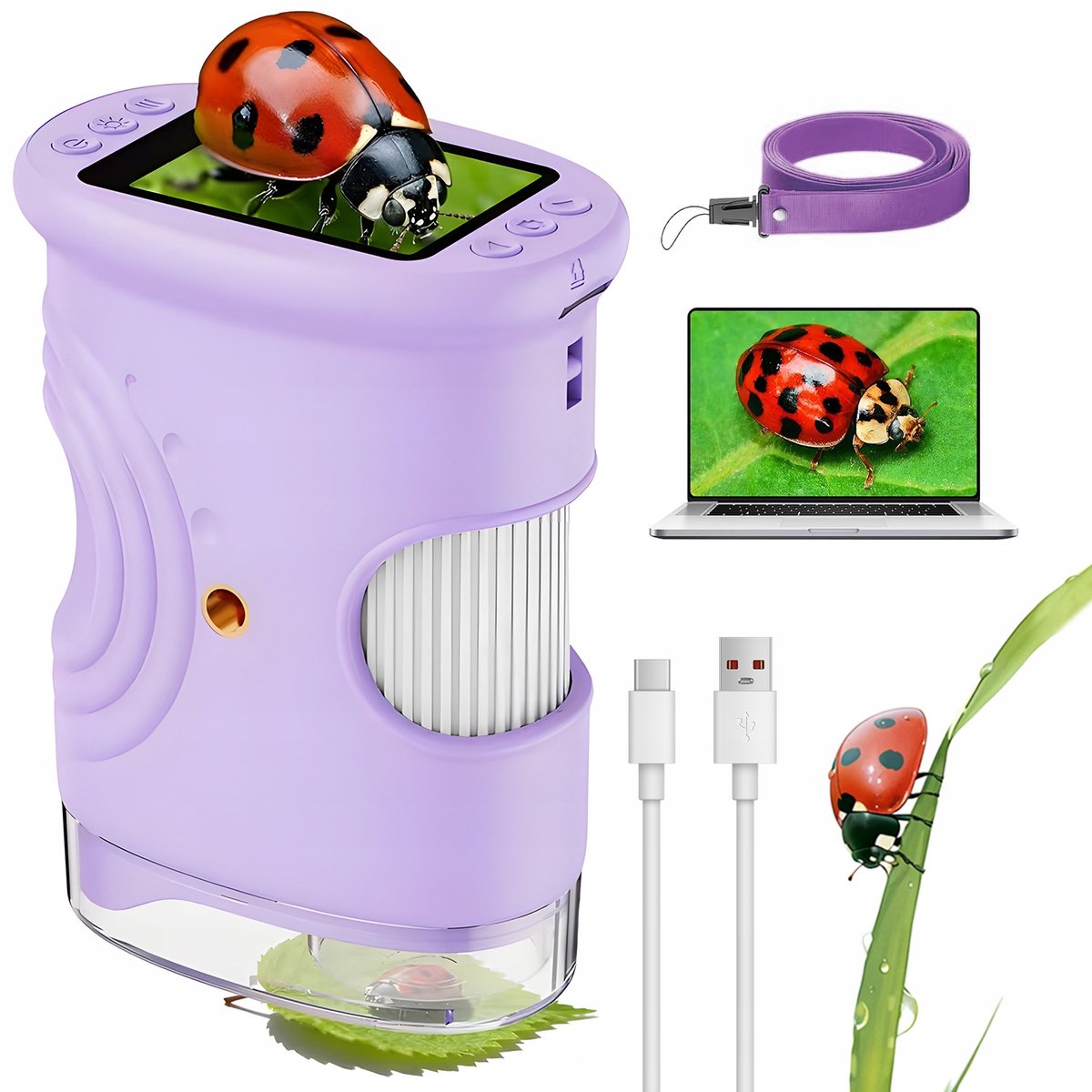 Kindermicroscopen - 1000x Digitale Kinder Microscoop - 200 MP Camera & 8 LED-lichten - Paars - 600mAh Oplaadbaar - 32GB Opslag - Educatief Speelgoed & Wetenschappelijk Cadeau