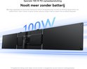 Achterkant van drie Blackview schermen, met de tekst '100W' en carbon fiber textuur.