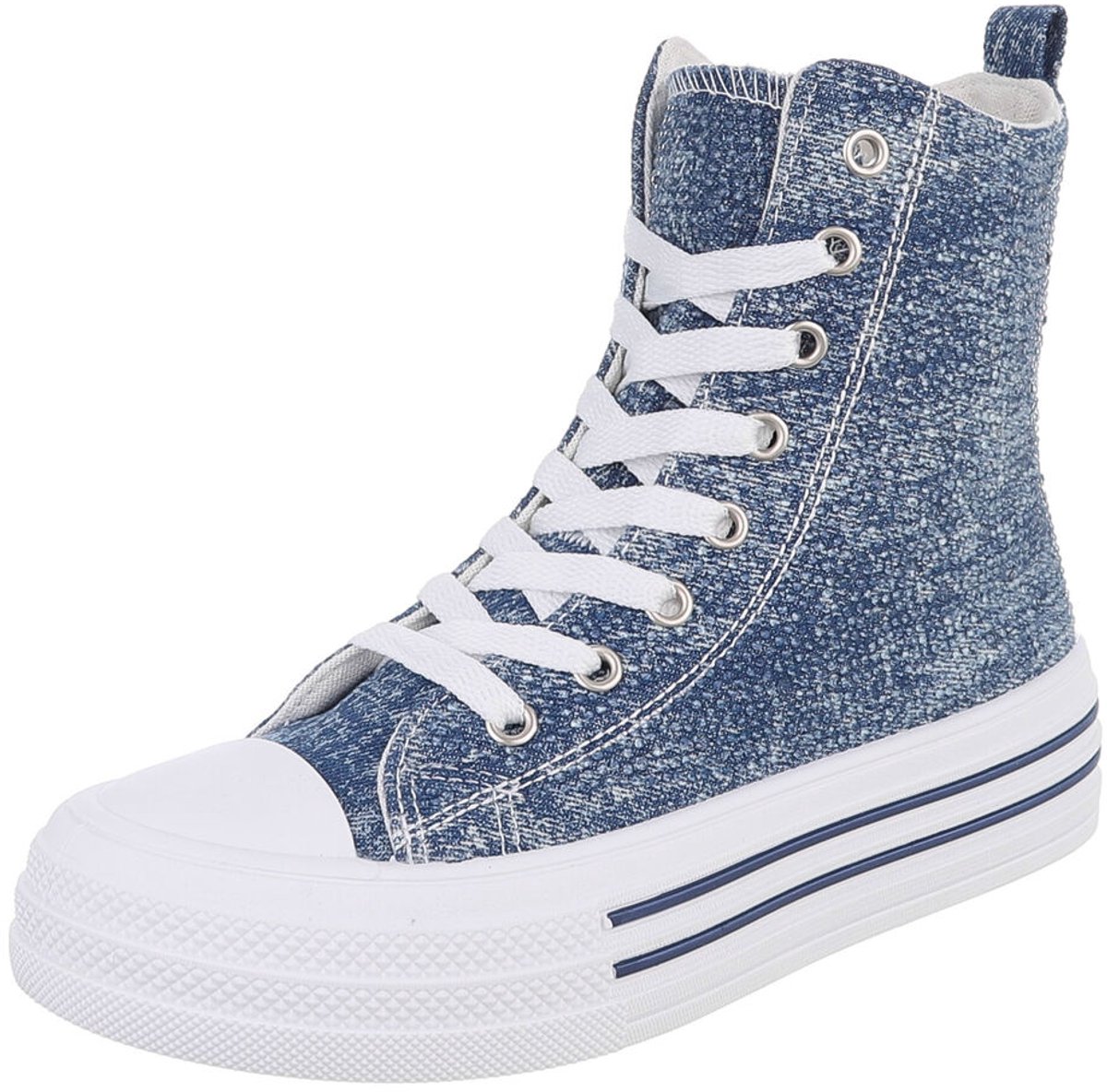 Dames hoge sneaker donkerblauw wit maat 38
