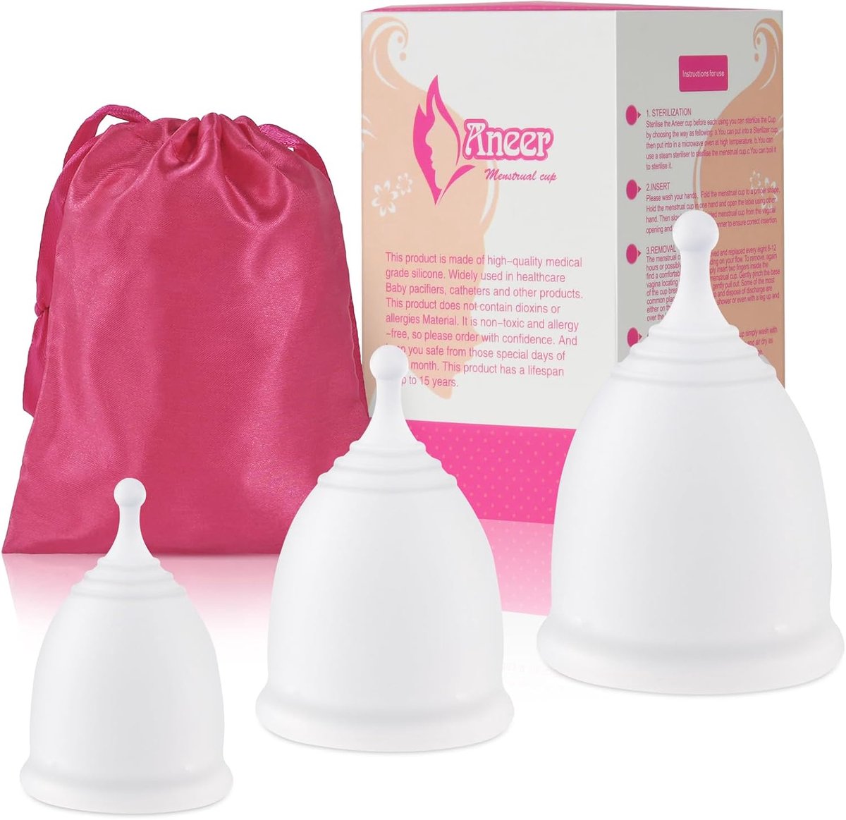 Menstruatiecup Set - Hygiëne Cups - Persoonlijke Verzorging - Medische Kwaliteit Siliconen - XS S L Maten