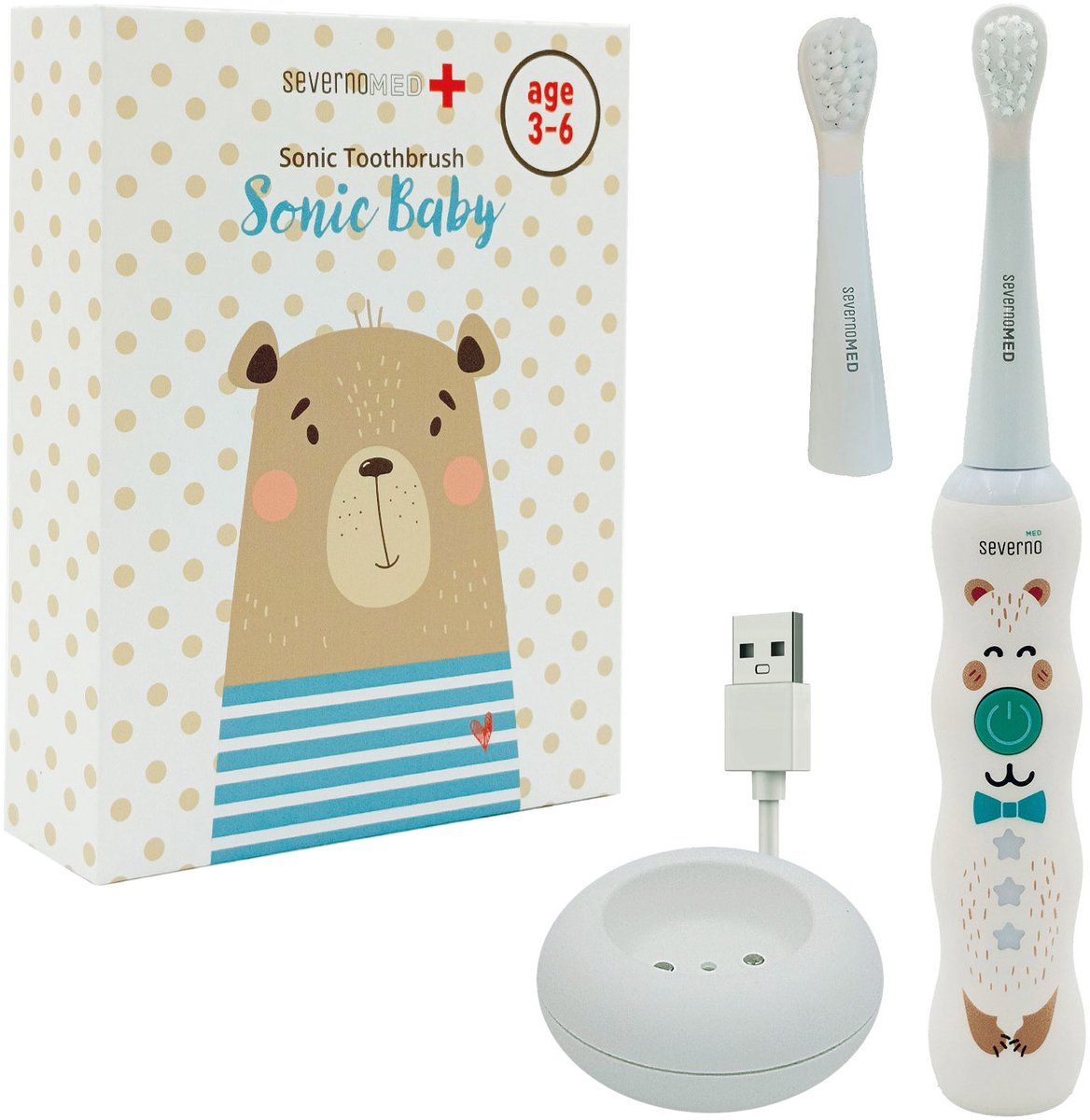 SEVERNO Med SONIC BABY - Elektrische Tandenborstel - Voor Kinderen 3-6 jaar - Met 2 Opzetstukken