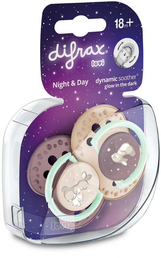 Difrax LOVI Dynamische Fopspeen 18+ Maanden - Meisjes setje - Glow in the dark - 2 Stuks, Siliconen Speen, Gemakkelijk te Accepteren van Merkloos — afbeelding 2