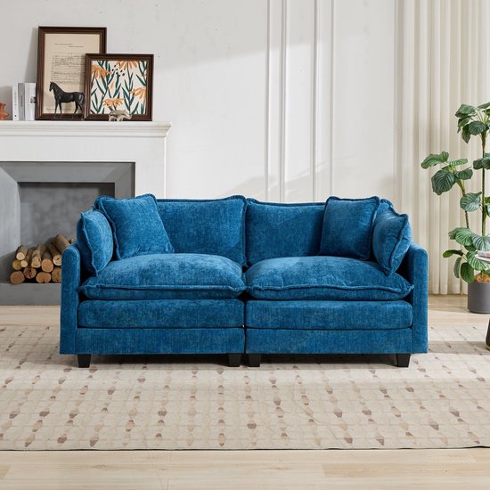 MODFU - Canapé Modulaire 2 Places - Double Couche de Coussin d'Assise - Moderne - Chenille - Blauw
