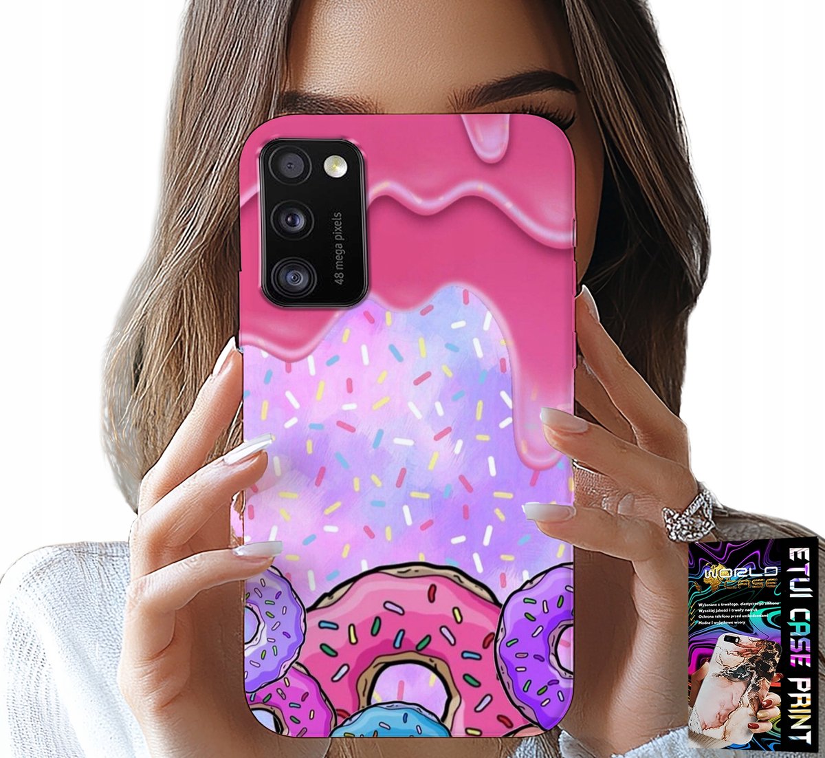 HOESJE VOOR SAMSUNG GALAXY A41 - ZOETE DONUTS MET GLAZUUR OP DE ACHTERGROND + GLAS