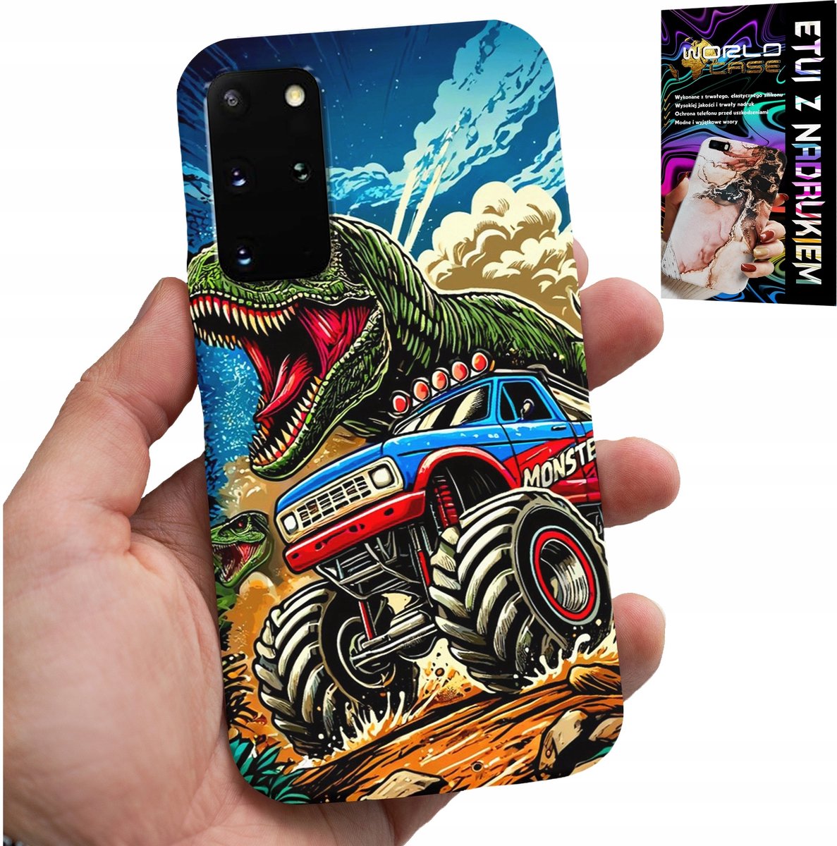 HOESJE VOOR SAMSUNG GALAXY S20 PLUS - DINOSAURUS IN MONSTERTRUCK-PATROON VOOR KINDEREN