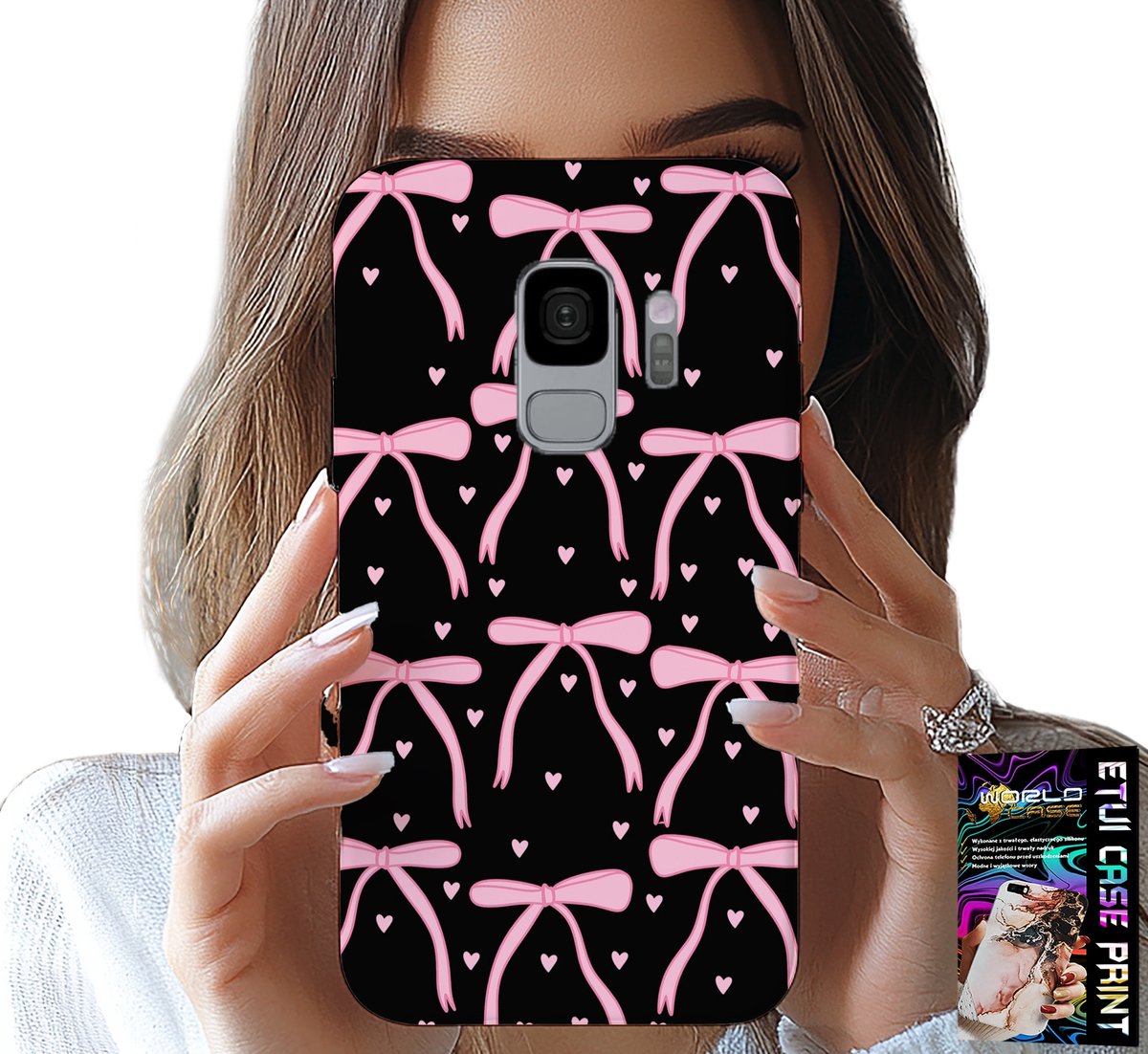 HOESJE VOOR SAMSUNG GALAXY S9 - ZWART MET ROZE LINTEN