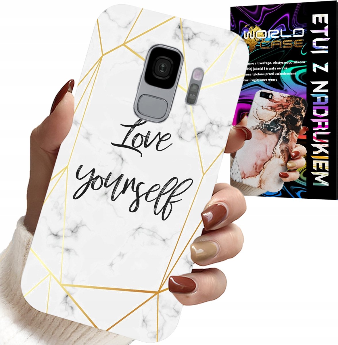 HOESJE VOOR SAMSUNG GALAXY S9 - WIT MARMER MET GOUDEN FRAME LOVE YOU