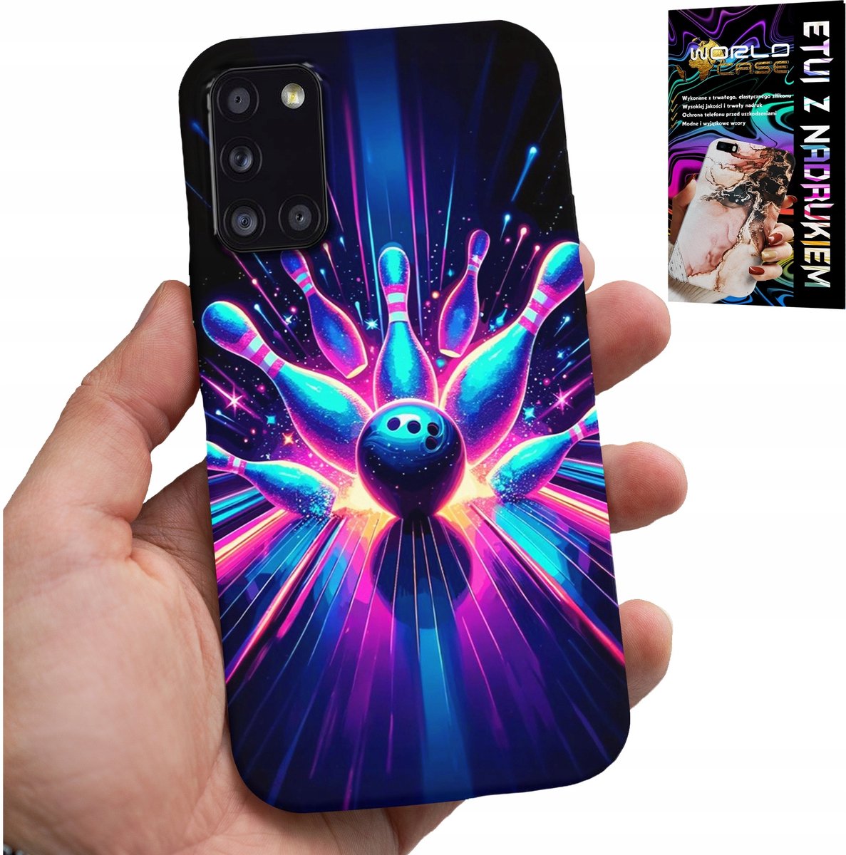 HOESJE VOOR SAMSUNG GALAXY A31 - BOWLING STRIKE COVER, ACHTERKANT