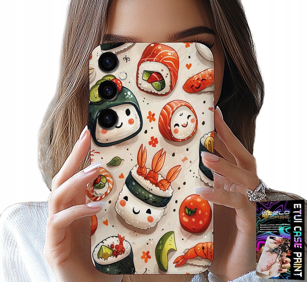HOESJE VOOR SAMSUNG GALAXY S24 FE - LEUK HOESJE MET LACHENDE SUSHI