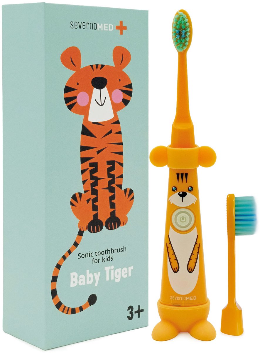 SEVERNO Med BABY TIGER - Elektrische Tandenborstel - Sonic Technologie - Veilig voor Kinderen - Inclusief 2 Opzetstukken